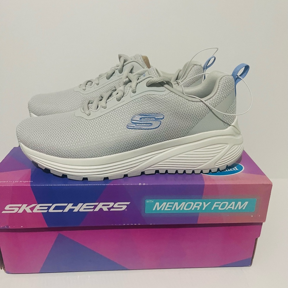 Skechers Light Gray and Blue Women's Memory Foam Sneakers